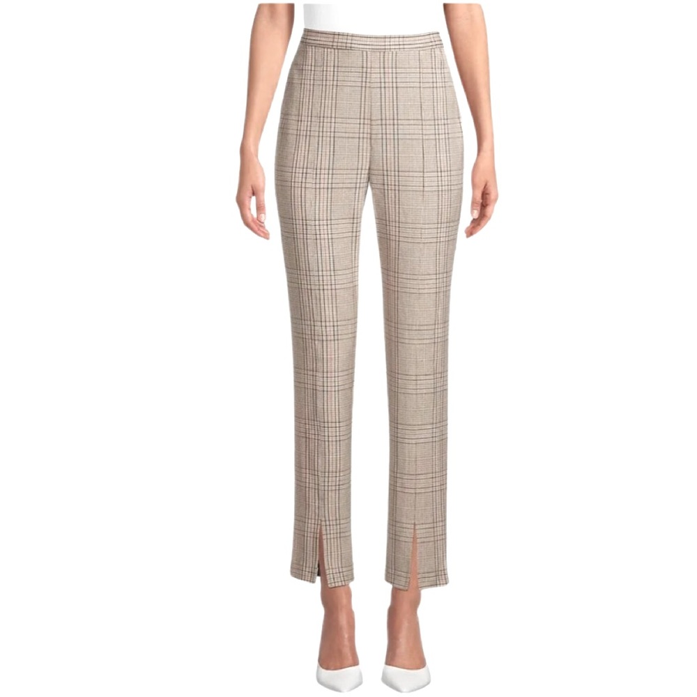 Bardot Madrid Check Plaid Ankle High-Rise Split Hem Pants Preppy Quiet Luxury